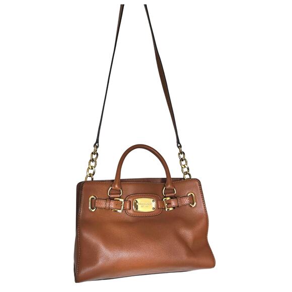 Michael Kors Hamilton Brown and Gold Pebbled Leather Handbag Satchel - Picture 10 of 10